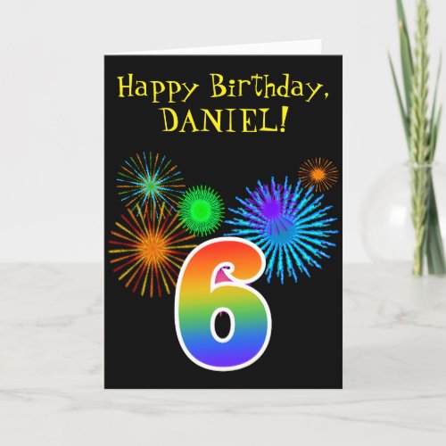 Fun Fireworks  Rainbow Pattern 6 Birthday  Card