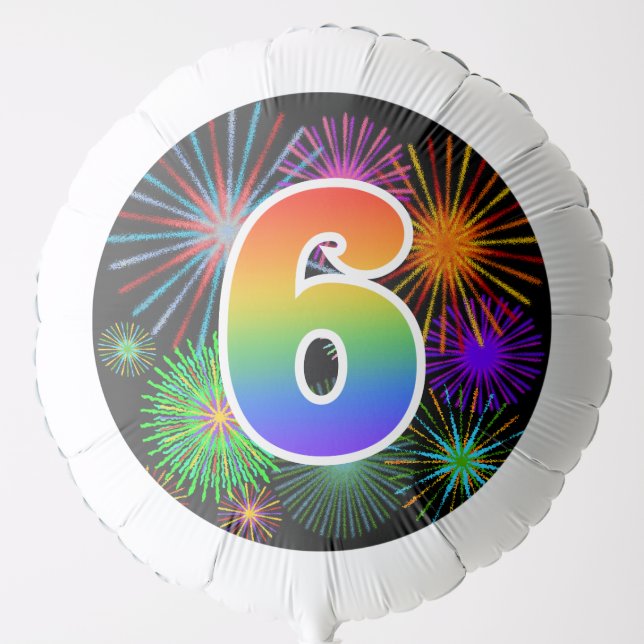 Fun Fireworks + Rainbow Pattern "6" Event # Balloon (Front)