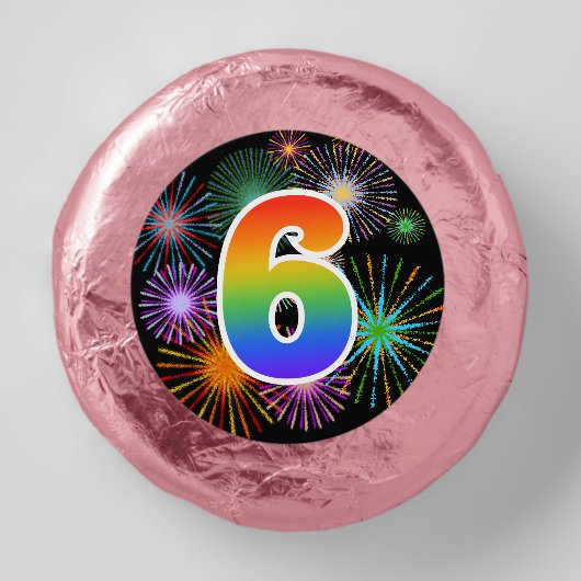Fun Fireworks, Rainbow Pattern "6" Event # Dipped Oreo Cookie Favors (Front)
