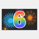 [ Thumbnail: Fun Fireworks + Rainbow Pattern "6" Event Number Sticker ]