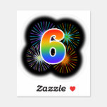 [ Thumbnail: Fun Fireworks + Rainbow Pattern "6" Event # Sticker ]
