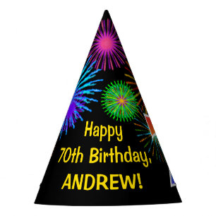 Fun Fireworks + Rainbow Pattern "70" Birthday # Party Hat