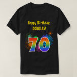 [ Thumbnail: Fun Fireworks + Rainbow Pattern "70" Birthday # T-Shirt ]