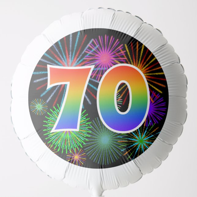 Fun Fireworks + Rainbow Pattern "70" Event # Balloon (Front)