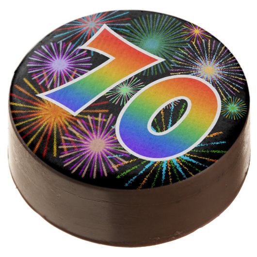 Fun Fireworks, Rainbow Pattern "70" Event # Chocolate Covered Oreo (Angled)