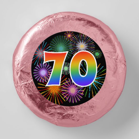 Fun Fireworks, Rainbow Pattern "70" Event # Dipped Oreo Cookie Favors (Front)