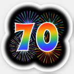 [ Thumbnail: Fun Fireworks + Rainbow Pattern "70" Event # Sticker ]