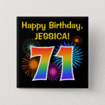 [ Thumbnail: Fun Fireworks + Rainbow Pattern "71" Birthday # Button ]