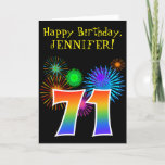 [ Thumbnail: Fun Fireworks + Rainbow Pattern "71" Birthday # Card ]