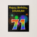 [ Thumbnail: Fun Fireworks + Rainbow Pattern "71" Birthday # Jigsaw Puzzle ]