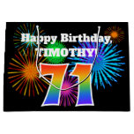 [ Thumbnail: Fun Fireworks + Rainbow Pattern "71" Birthday # Gift Bag ]