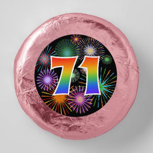 Fun Fireworks, Rainbow Pattern "71" Event # Dipped Oreo Cookie Favors (Front)