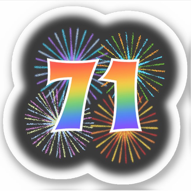 Fun Fireworks + Rainbow Pattern "71" Event # Sticker (Front)