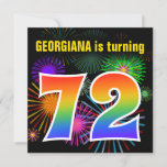 [ Thumbnail: Fun Fireworks + Rainbow Pattern "72" Birthday # Invitation ]