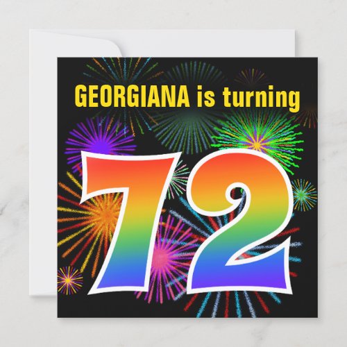 Fun Fireworks  Rainbow Pattern 72 Birthday  Invitation