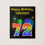 [ Thumbnail: Fun Fireworks + Rainbow Pattern "72" Birthday # Jigsaw Puzzle ]