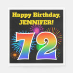 [ Thumbnail: Fun Fireworks + Rainbow Pattern "72" Birthday # Napkins ]