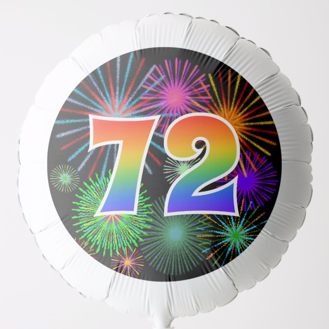 Fun Fireworks + Rainbow Pattern "72" Event # Balloon (Front)