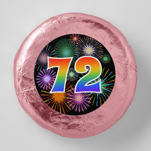 Fun Fireworks, Rainbow Pattern "72" Event # Dipped Oreo Cookie Favors (Front)