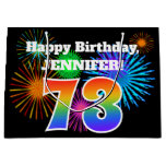[ Thumbnail: Fun Fireworks + Rainbow Pattern "73" Birthday # Gift Bag ]