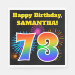 [ Thumbnail: Fun Fireworks + Rainbow Pattern "73" Birthday # Napkins ]