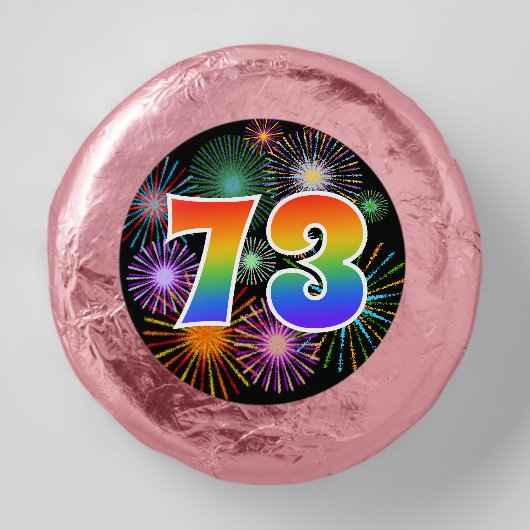 Fun Fireworks, Rainbow Pattern "73" Event # Dipped Oreo Cookie Favors (Front)
