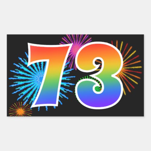 Fun Fireworks  Rainbow Pattern 73 Event Number Rectangular Sticker