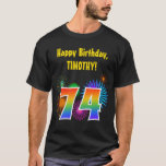 [ Thumbnail: Fun Fireworks + Rainbow Pattern "74" Birthday # T-Shirt ]