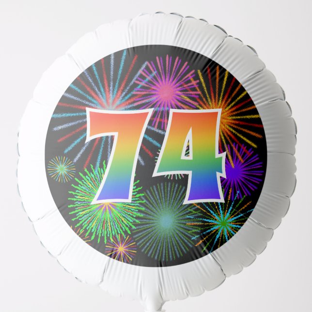 Fun Fireworks + Rainbow Pattern "74" Event # Balloon (Front)
