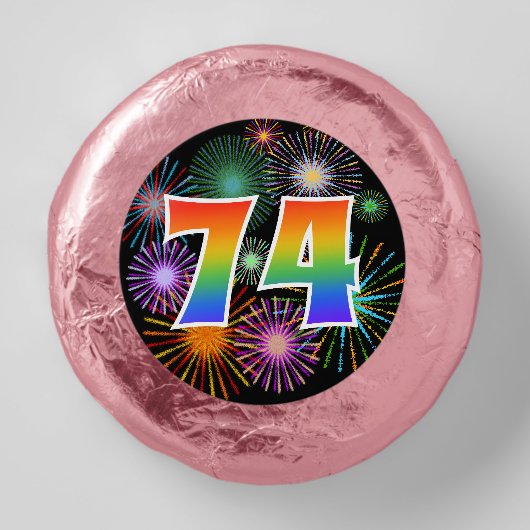 Fun Fireworks, Rainbow Pattern "74" Event # Dipped Oreo Cookie Favors (Front)
