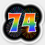 [ Thumbnail: Fun Fireworks + Rainbow Pattern "74" Event # Sticker ]