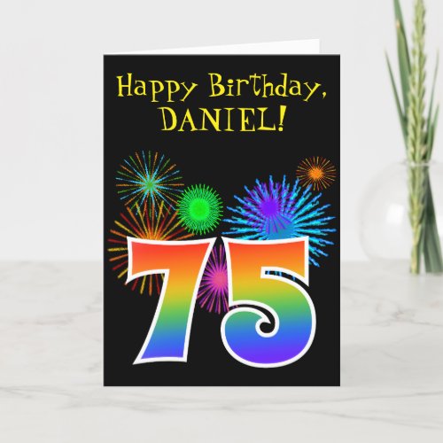 Fun Fireworks  Rainbow Pattern 75 Birthday  Card