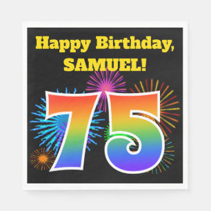 Fun Fireworks + Rainbow Pattern "75" Birthday # Napkins