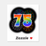 [ Thumbnail: Fun Fireworks + Rainbow Pattern "75" Event # Sticker ]