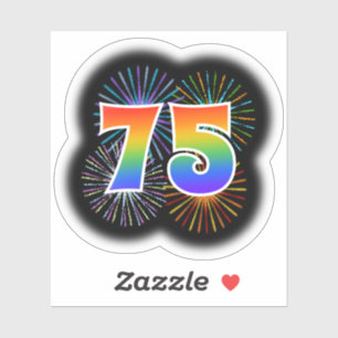 Fun Fireworks + Rainbow Pattern "75" Event # Sticker