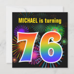 [ Thumbnail: Fun Fireworks + Rainbow Pattern "76" Birthday # Invitation ]