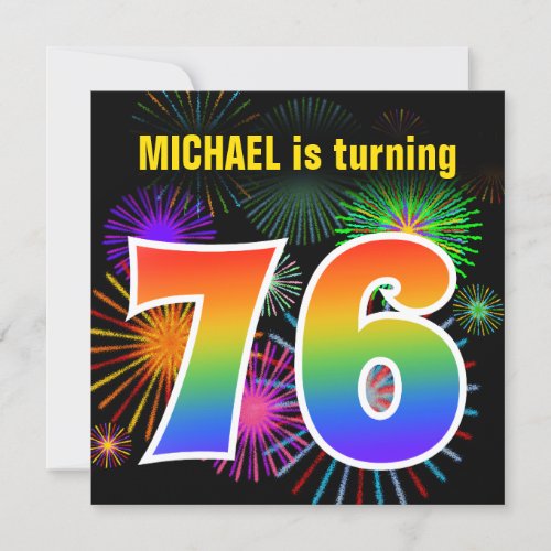 Fun Fireworks  Rainbow Pattern 76 Birthday  Invitation