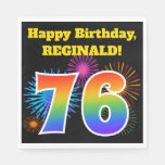 [ Thumbnail: Fun Fireworks + Rainbow Pattern "76" Birthday # Napkin ]