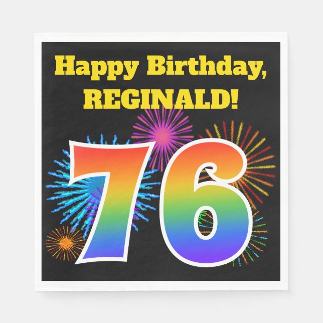 Fun Fireworks + Rainbow Pattern "76" Birthday # Napkins (Front)