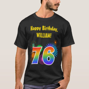 Fun Fireworks + Rainbow Pattern "76" Birthday # T-Shirt