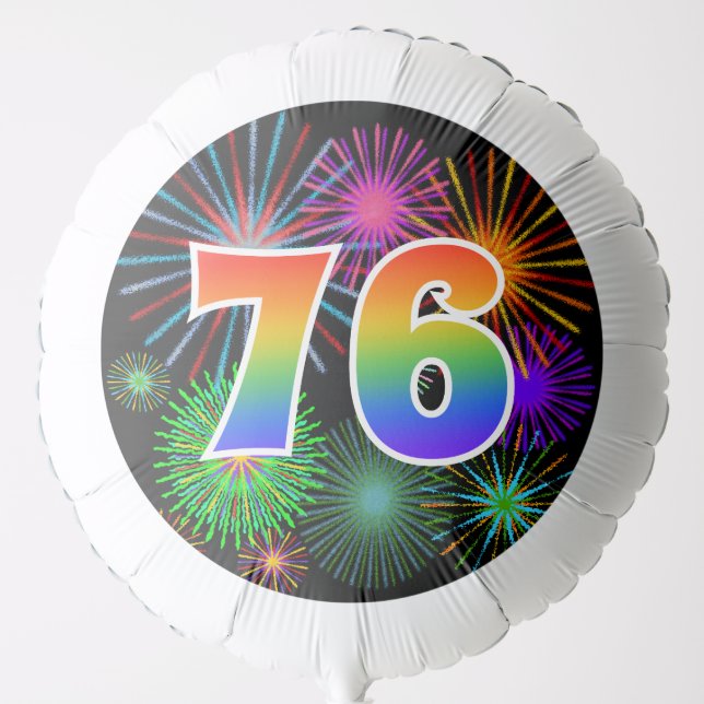 Fun Fireworks + Rainbow Pattern "76" Event # Balloon (Front)