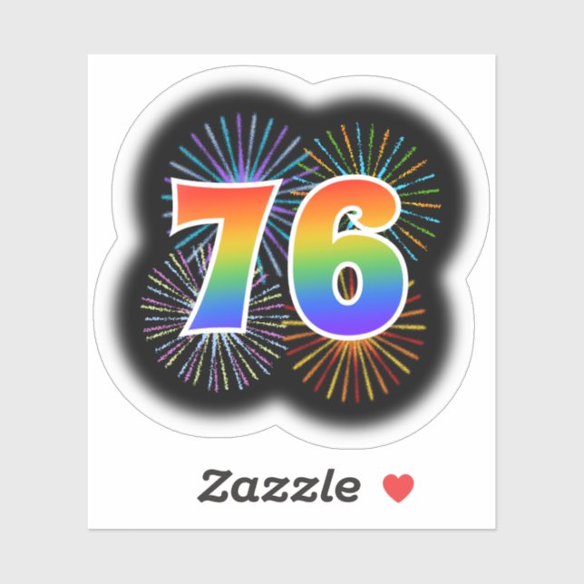 Fun Fireworks + Rainbow Pattern "76" Event # Sticker (Sheet)