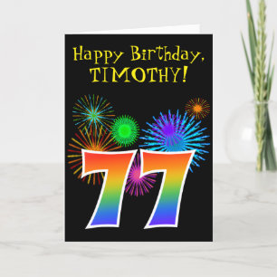 Fun Fireworks + Rainbow Pattern "77" Birthday # Card