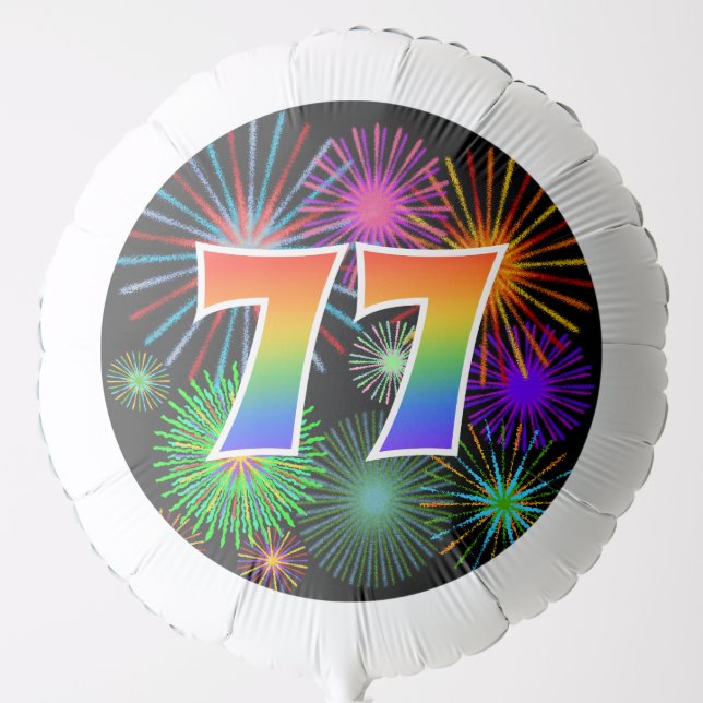 Fun Fireworks + Rainbow Pattern "77" Event # Balloon (Front)