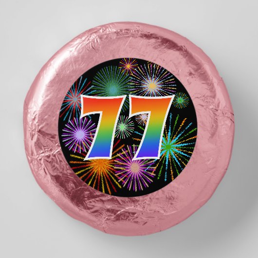 Fun Fireworks, Rainbow Pattern "77" Event # Dipped Oreo Cookie Favors (Front)