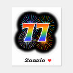 [ Thumbnail: Fun Fireworks + Rainbow Pattern "77" Event # Sticker ]