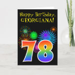 [ Thumbnail: Fun Fireworks + Rainbow Pattern "78" Birthday # Card ]