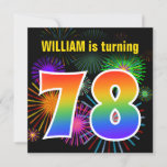 [ Thumbnail: Fun Fireworks + Rainbow Pattern "78" Birthday # Invitation ]