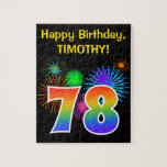 [ Thumbnail: Fun Fireworks + Rainbow Pattern "78" Birthday # Jigsaw Puzzle ]