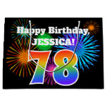 [ Thumbnail: Fun Fireworks + Rainbow Pattern "78" Birthday # Gift Bag ]